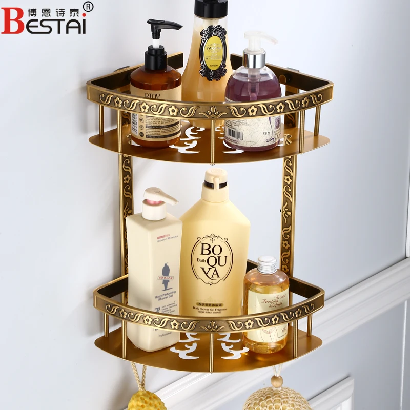 triangular basket Европейская антикварная резная стойка для полотенец, Алюминиевая Полка для ванной комнаты, бумажная коробка, настенное крепление, вешалка для полотенец, аксессуары для ванной комнаты, подвесной набор - Цвет: triangular basket