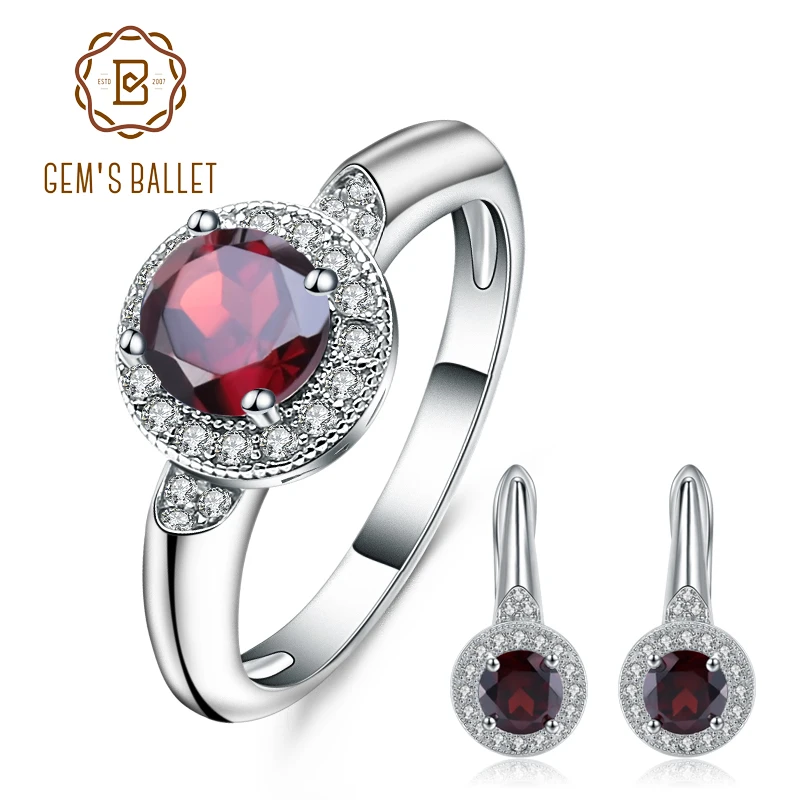 GEM'S BALLET 3.15Ct натуральный красный гранат серьги кольцо Набор 925 пробы серебро драгоценный камень классический набор украшений для женщин хорошее ювелирное изделие