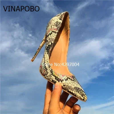 Женские туфли лодочки со змеиным принтом Vinapobo привлекательные на высоком