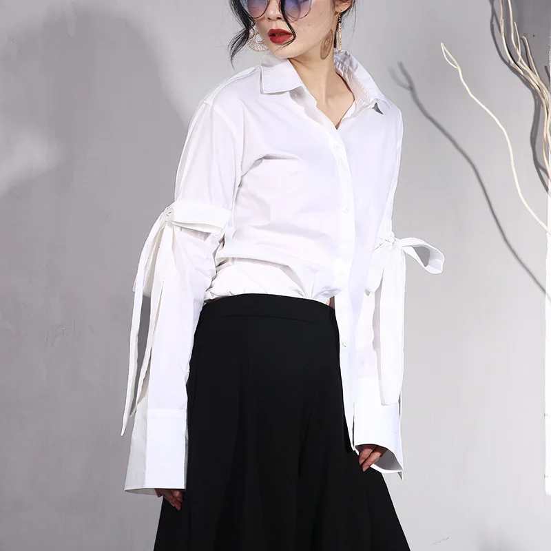 DEAT 2020 New Spring Summer White Long Sleeve Turn-down Collar Bow Single Breasted Women Fashion Tie Wild Shirt Blouse LA67 | Женская