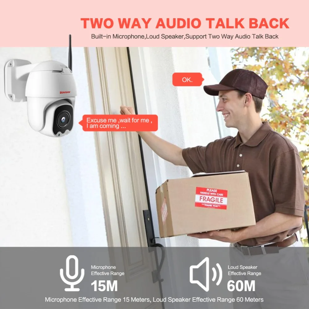 1080P Wi-Fi Беспроводной мини POE IP PTZ IP Камера Скорость купол палатки открытый функции панорамирования, наклона и Камера 2 Двусторонняя аудиосвязь, TF карта, IR, возможностью погружения на глубину до 30 м ip-камера видеонаблюдения