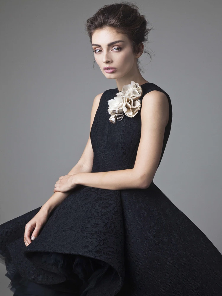 Krikor Jabotian Выпускные платья цветок ручной работы жемчужина шеи черный до колена торжественное вечернее платье без рукавов ковер вечерние платья