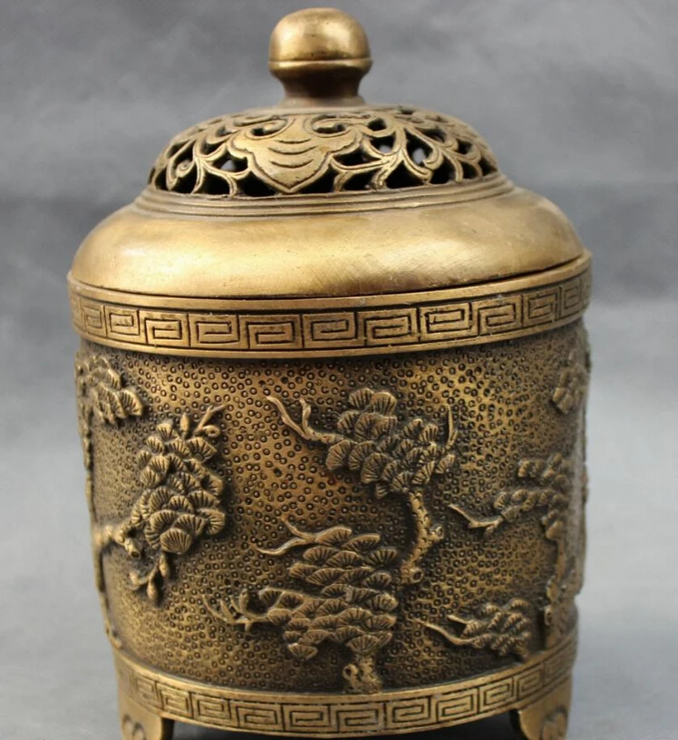 song voge gem S4325 7&quot Tibet Bronze FengShui Wealth Pine Tree Statue Buddhism Incense Burner Censer | Дом и сад