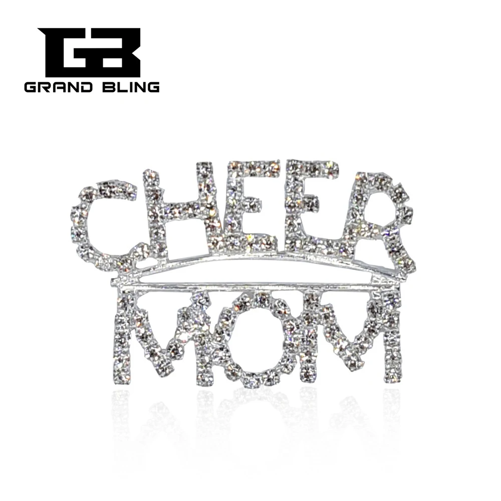 

Grandbling Clear Crystal Brooch Pin Jewelry "CHEER MOM" Word Lapel Pin Gift for Mom