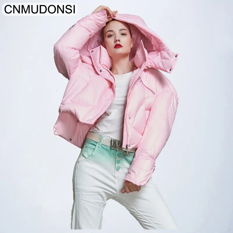 EF1816BPink Новинка, зимнее женское пальто, Высококачественная модная куртка-пуховик, свободные большие размеры, верхняя одежда с капюшоном и рукавами «летучая мышь», женская пуховая парка - Цвет: EF1816BPink