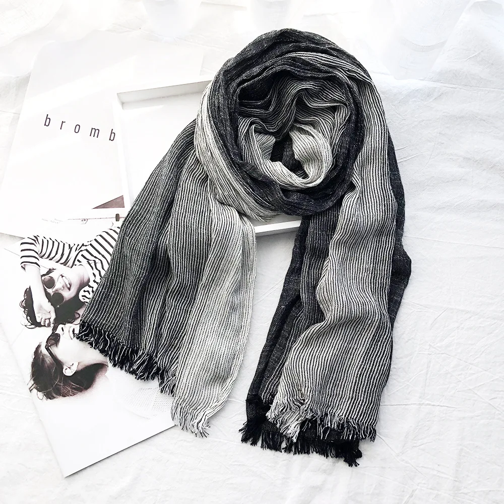 

Japanese Unisex Bufandas Mens Scarves Fashion Brand Striped Scarf Spring Autumn Warm Soft Shawls Cotton Tassel Scarves