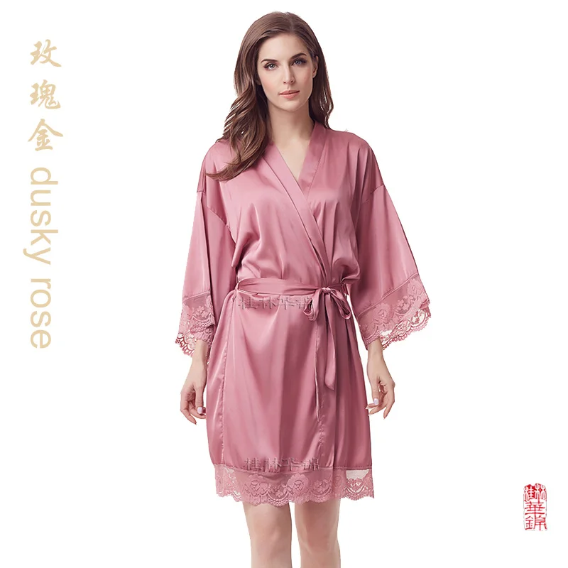 dusky rose Кружевной Халат, очень мягкий халат, Свадебные вечерние халаты, подарок, шелковистый женский ночной халат, Атласный халат A400C - Цвет: dusky rose
