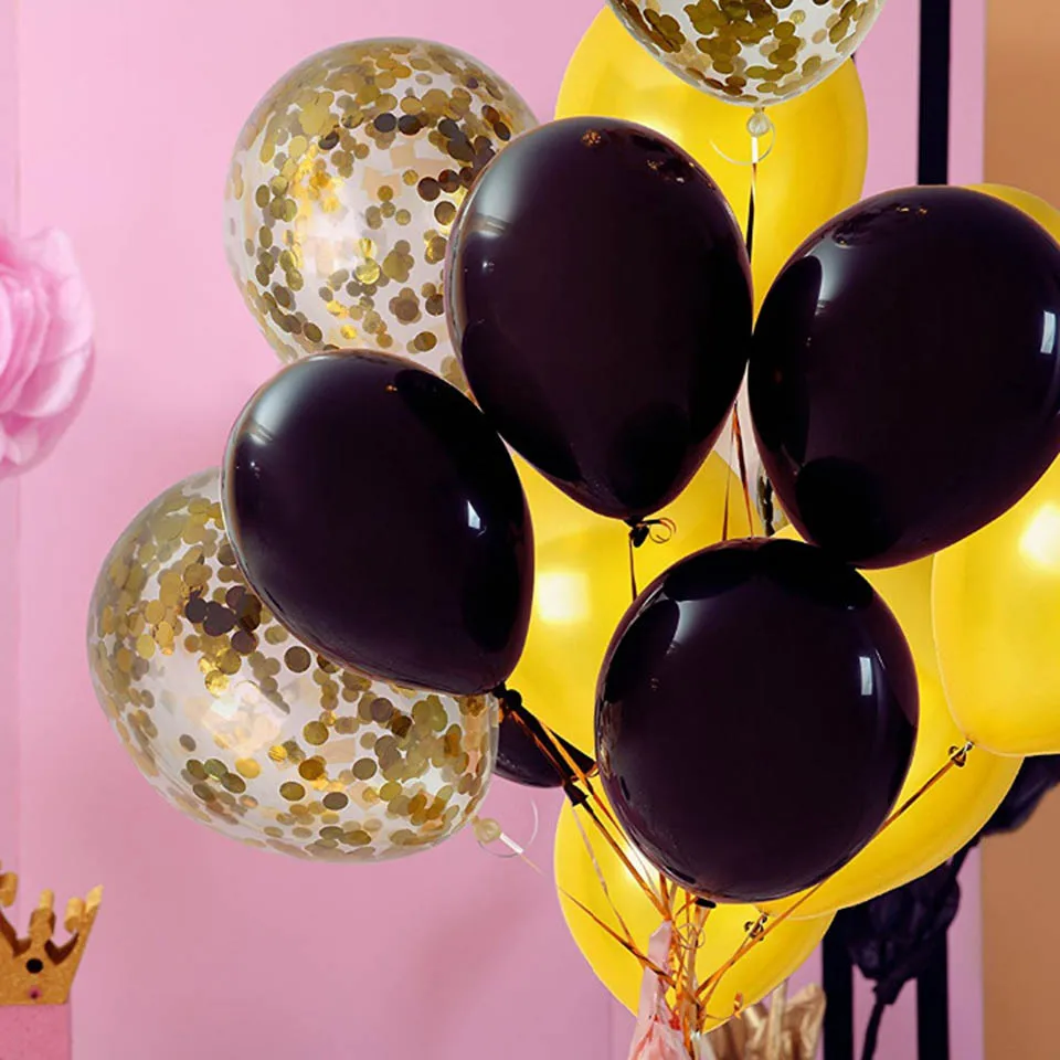 Tronzo 15pcs Confetti Balloon Golden Black Latex Balloons For Wedding Birthday Party Decoration Kids Favors Baby Shower Supplies | Дом и сад