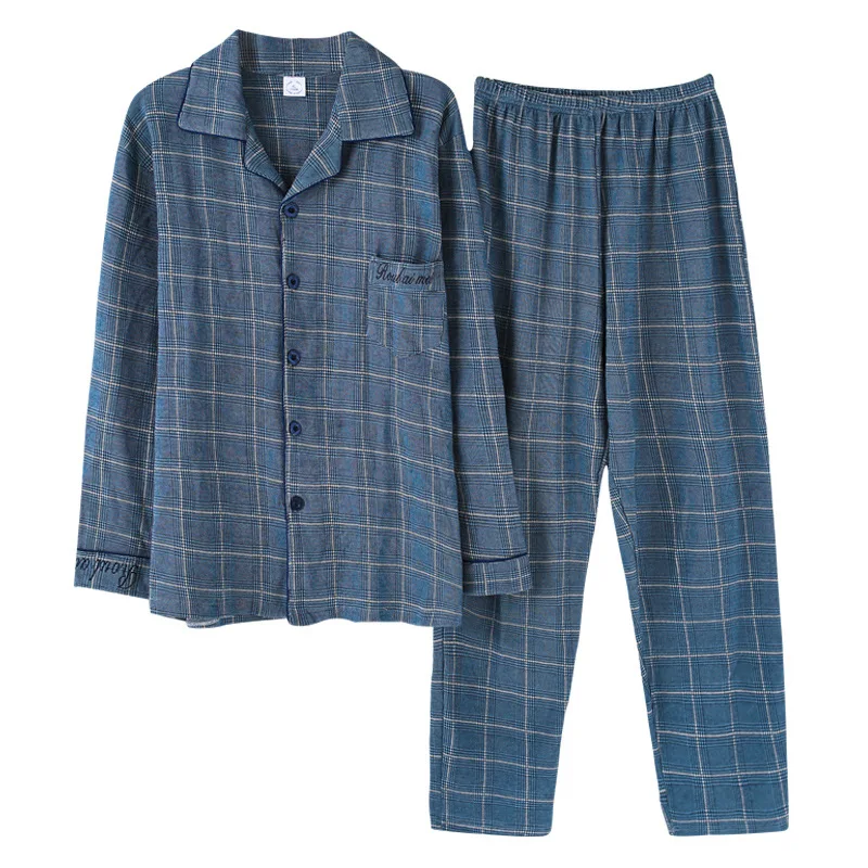 Пижама Мужская с длинным рукавом хлопковый кардиган лацканами повседневный