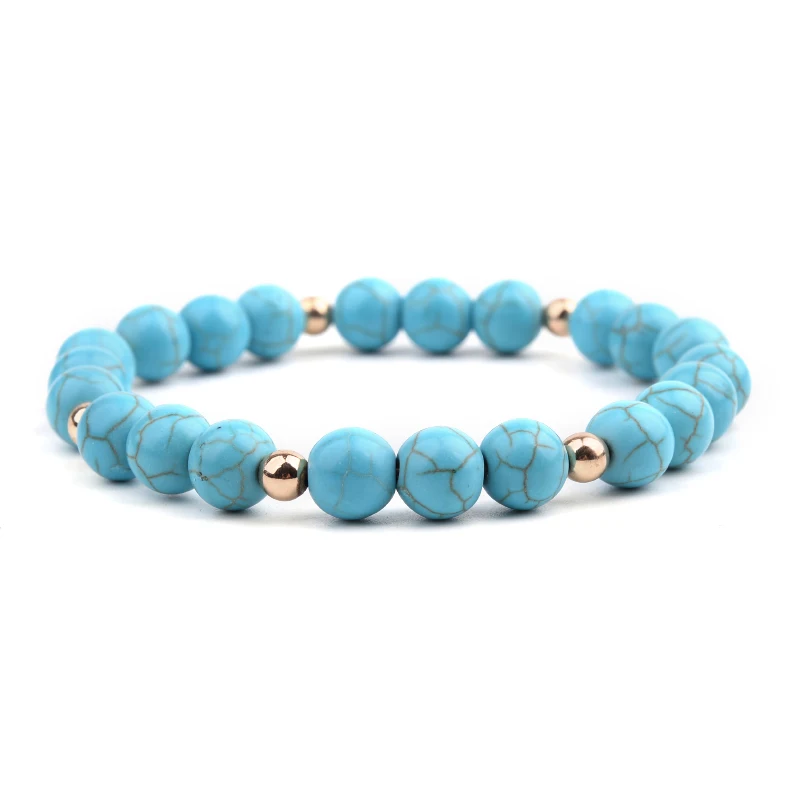 5-Turquoise BOJIU 7 видов настоящий природный речной камень браслеты для женщин Простые эластичные круглые бусины браслет подарок Прямая поставка BC308 - Окраска металла: 5-Turquoise