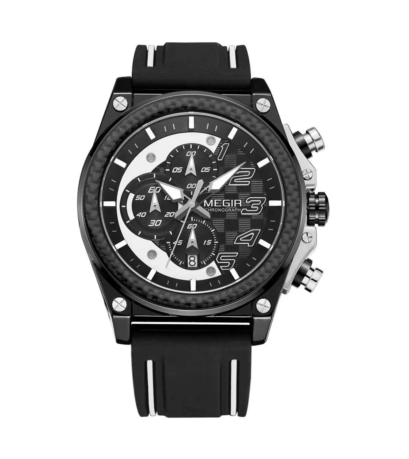 White MEGIR Watch Men Sport Watches Army Top Brand Waterproof Auto Date Chronograph Luminous Hand Fashion Military Clock Montre Homme - Color: White