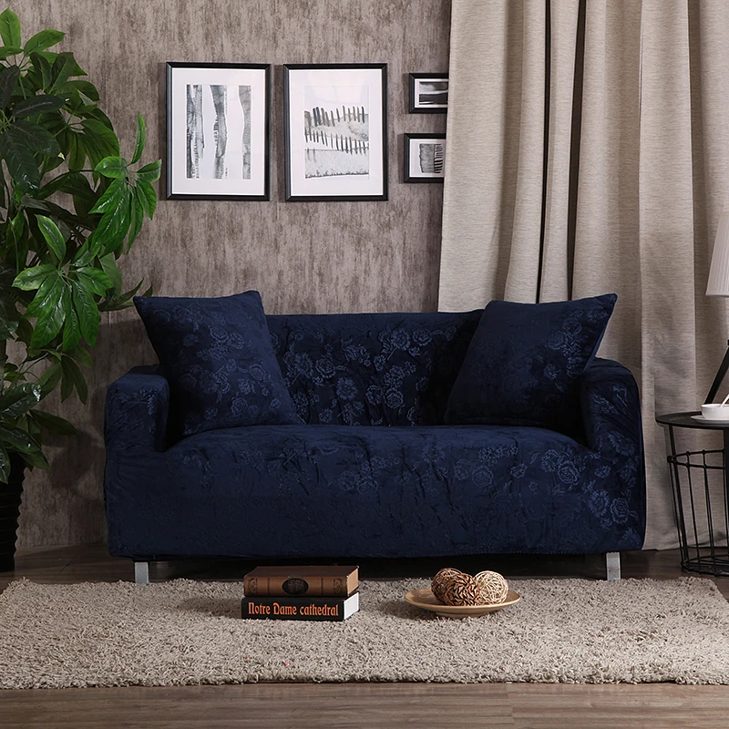 Navy blue Роскошные Бархатные чехлы для диванов с тиснением, универсальные эластичные чехлы для диванов, секционные чехлы для диванов, Защитные чехлы для мебели бирюзового цвета - Цвет: Navy blue