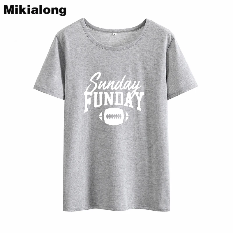 Смешные футболки Mikialong с надписью Sunday Funday Женская свободная хлопковая Футболка