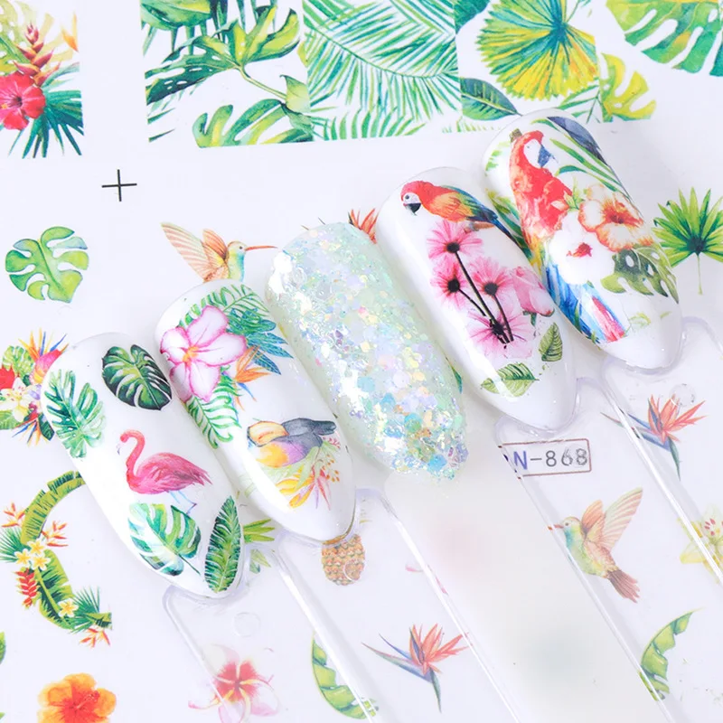 Маникюрный стикер листочка водяной знак переводная наклейка цветок животное