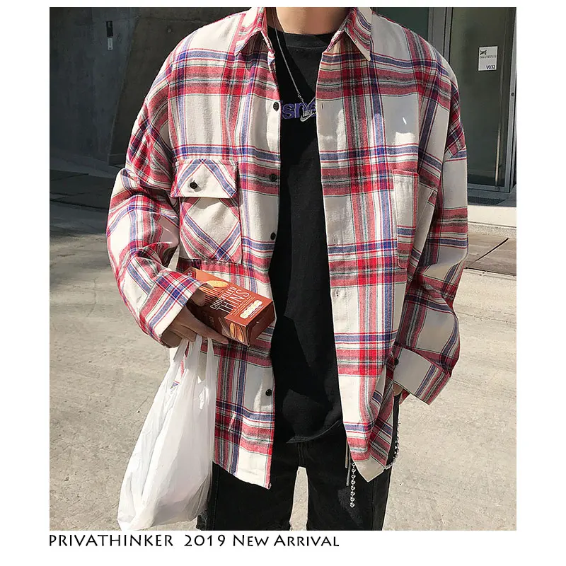 Privathinker мужская клетчатая рубашка Harajuku одежда 2019 летняя для мужчин на пуговицах