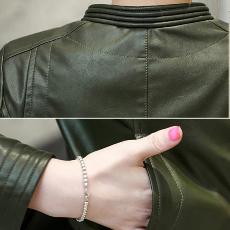 Осенняя женская кожаная куртка новинка 2017 тонкая мотоциклетная черная крутая
