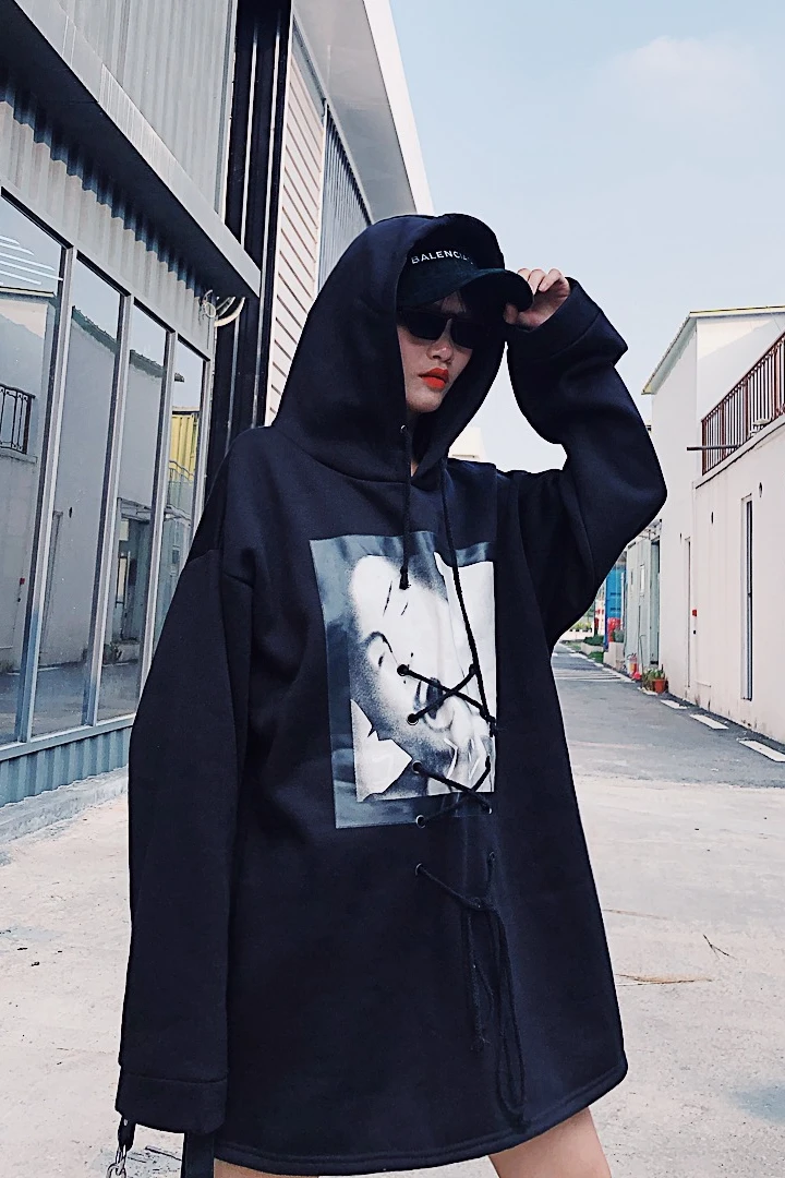 Guochao Harajuku Bf свободная толстовка с капюшоном средней длины персональным принтом и