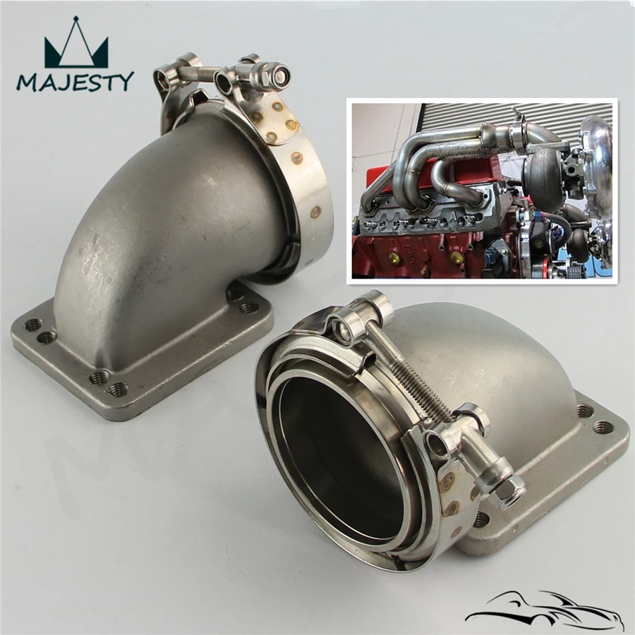 2PCS Fits For T3 T4 Turbocharger 3&quot Vband 90Degree Cast Turbo Elbow Adapter Flange+Clamp | Автомобили и мотоциклы