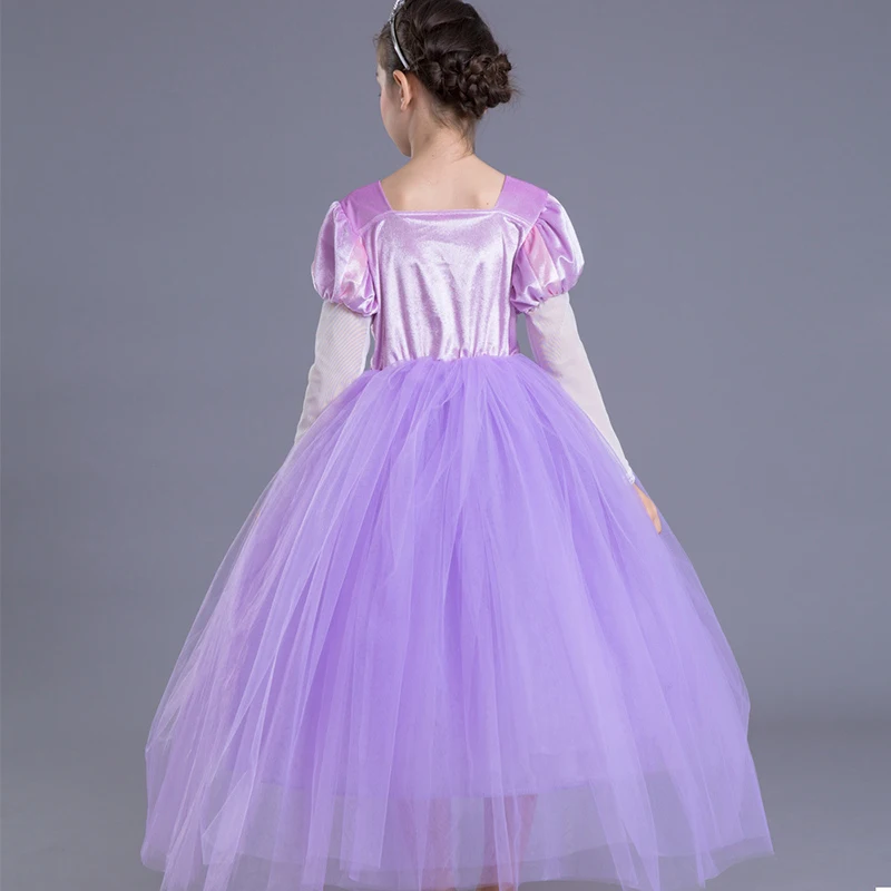 2019 Spring Baby Girl Elsa Dress 6 Layers Mesh Lavender Long Lace Party Ball Gown Kids Princess Costume 4 8 10 12 Y 3L07A | Детская