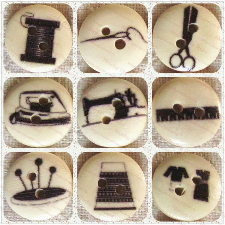 Швейная серия 100 шт. смешанные узоры печати деревянные пуговицы детская одежда