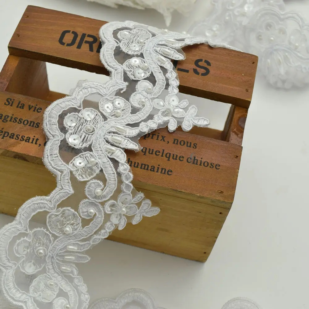 3 ярда 5 цветов свадебная кружевная отделка из органзы отделанная бисером фата