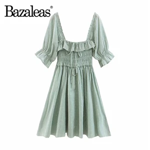 S8 green Bazaleas Франция Мода элегантный Ruched шикарные платья белое кружевное женское платье Винтаж с открытыми плечами vestidos Прямая - Цвет: S8 green