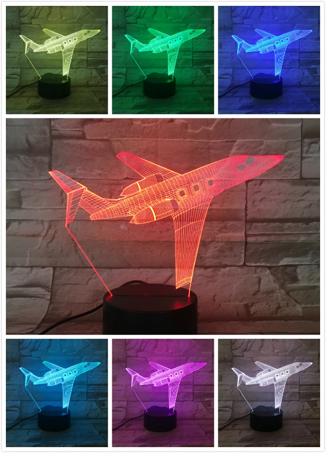 USB светодиодный 3d-ночник модель самолета Иллюзия Lampara аэроплан детский подарок декоративные огни пассажирский самолет настольная лампа прикроватная