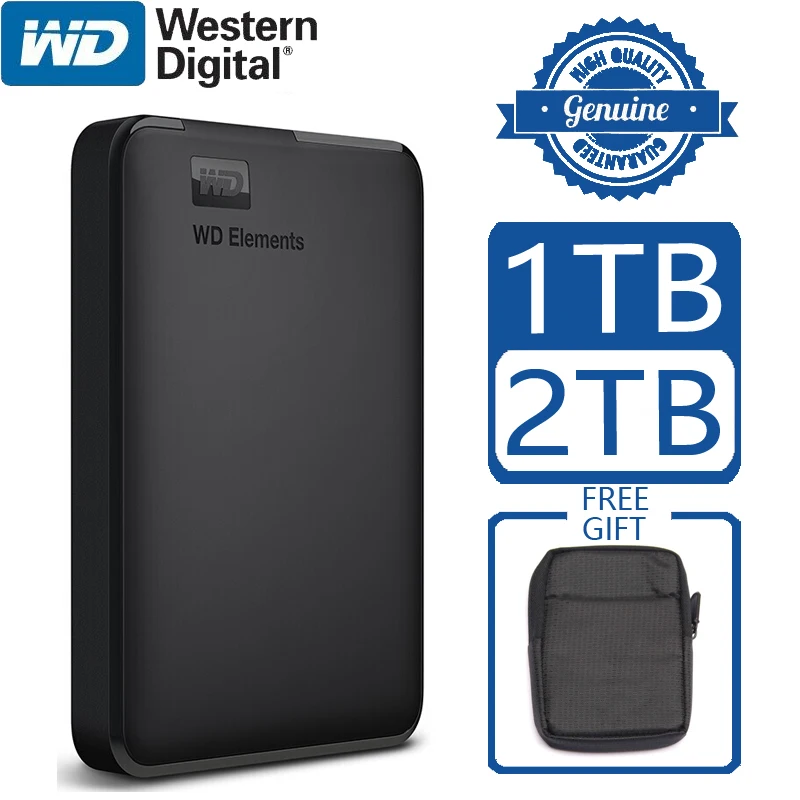 WD элементы Портативный внешний жесткий диск HD 1 ТБ 2 высокой емкости SATA USB 3 0