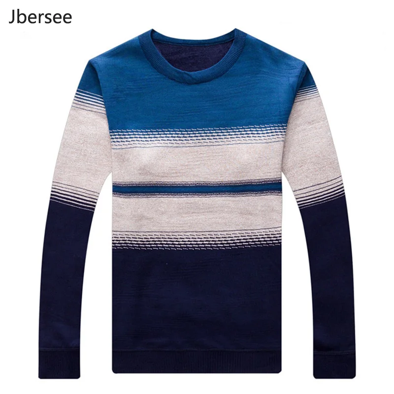 

Mens Knitted pullover Sweaters Wool Sweater Winter Slim Fit Striped O-Neck Plus Cashmere Warm Pullover Men Sweater Pull Homme