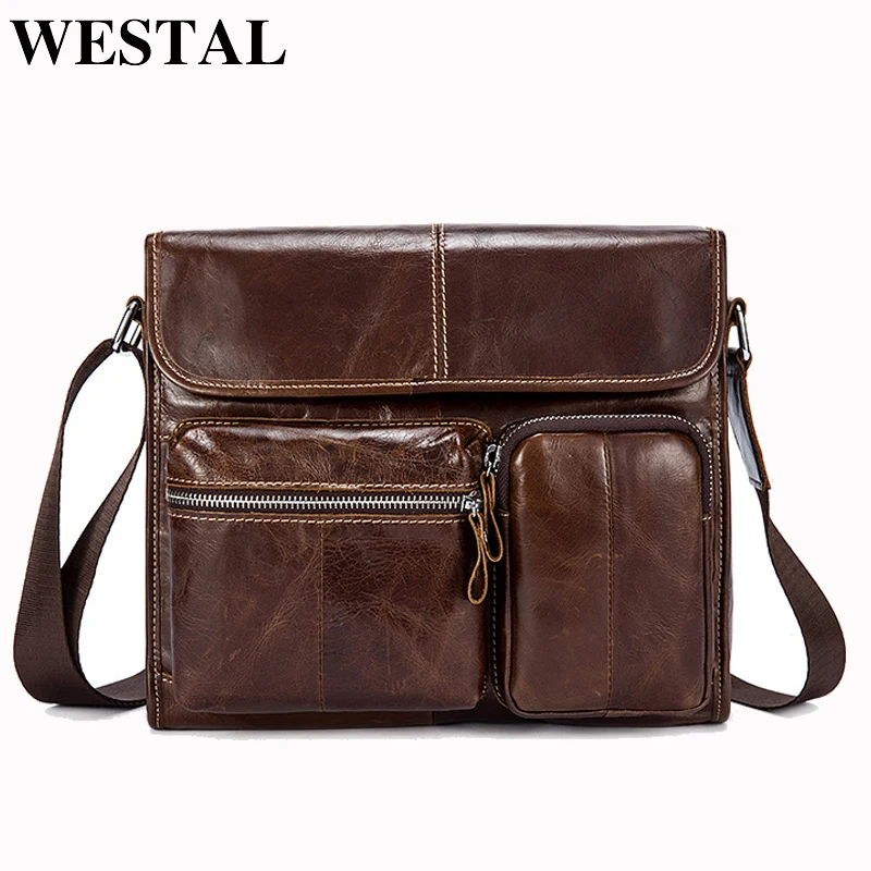 

WESTAL Crossbody Bags for Men Genuine Leather Bags fashion Satchels Men's Shoulder Bag Leather Man Messenger Bag Handbags 380