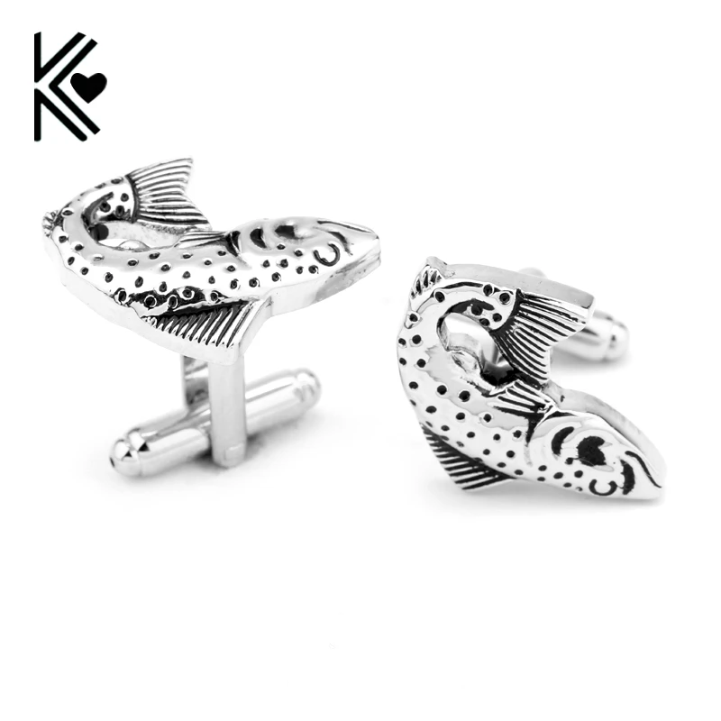 Мужские запонки в виде рыбы винтажные черного цвета специальные подарки