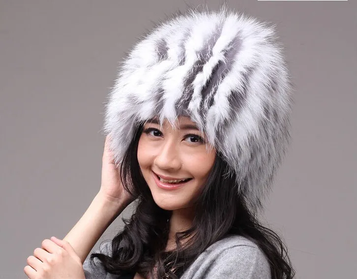 women fur hats russian new design real fox beanies natural silver caps winter warm sew hat H189 | Аксессуары для одежды