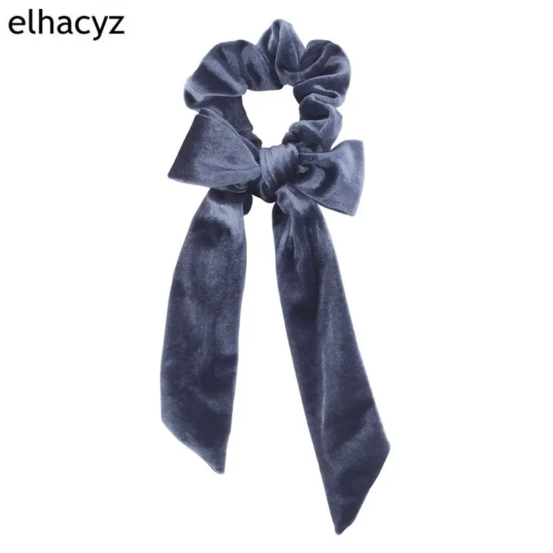 1PC Hot Sale 11 Colors Bow Velvet Scrunchies Bow knot Elastic Hair Band Girls Hair Rope Ponytail Holder Hair Tie Head wear
