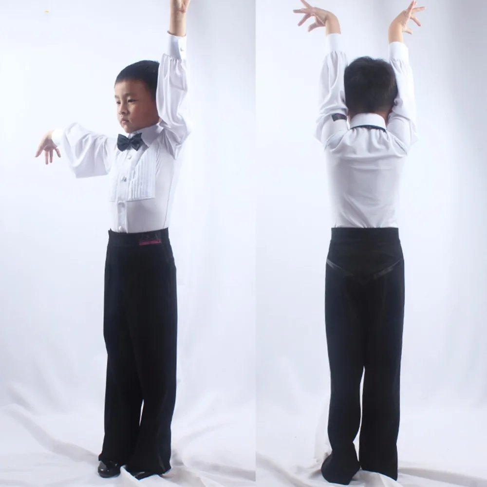 Недорогие рубашки для латиноамериканских танцев детей черные и белые топы с