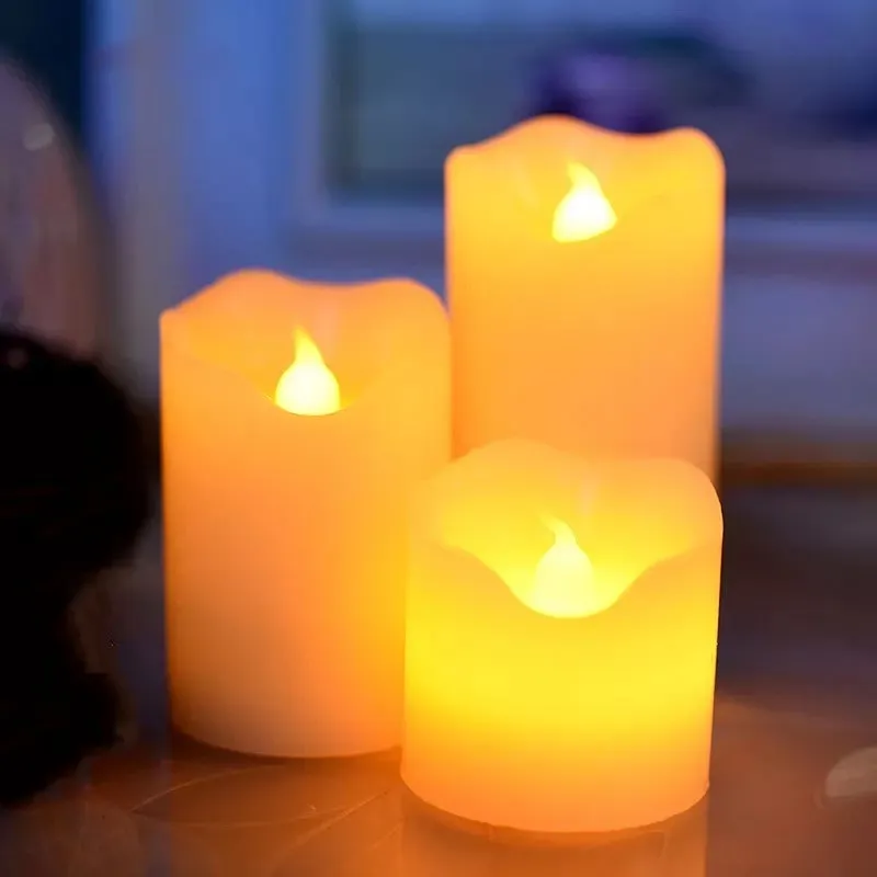 Набор беспламенных светодиодных свечей с 3 батареями, парафиновая восковая волнистая ночная лампа с волнистыми краями, Декор для дома, свадьвечерние, стола, 5 см (диаметр), янтарный