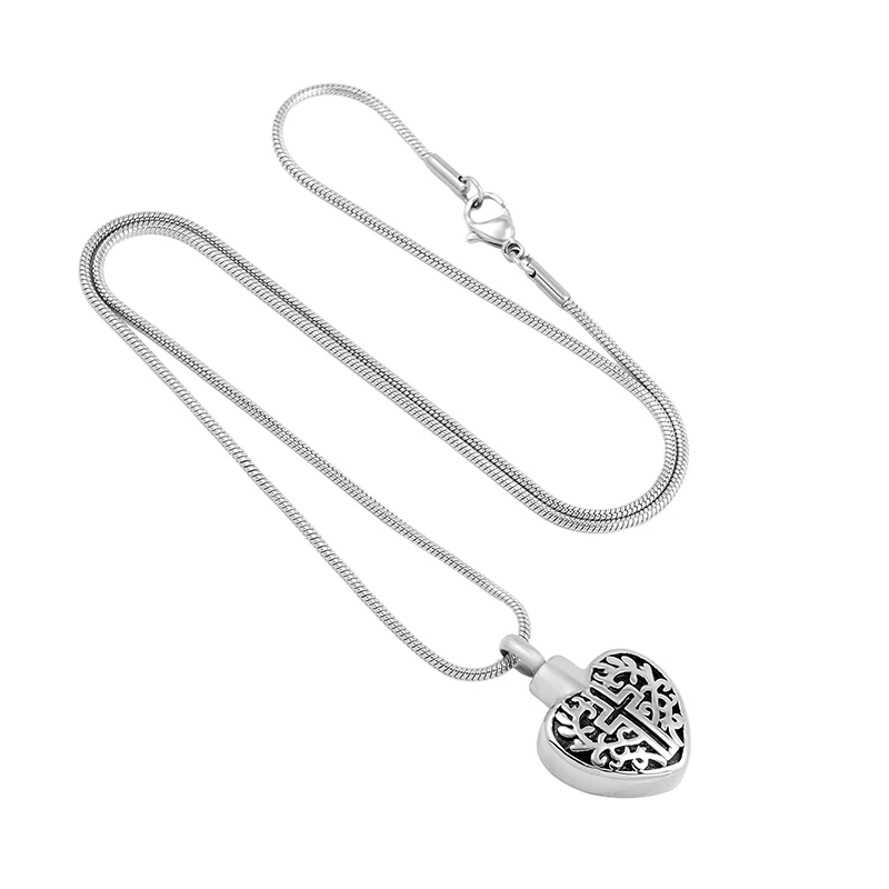 

KSJ9765 Custom Pattern Engraving Cross on Heart Memorial Urn Heart Cremation Pendant Funeral Casket Human Cremation Jewelry