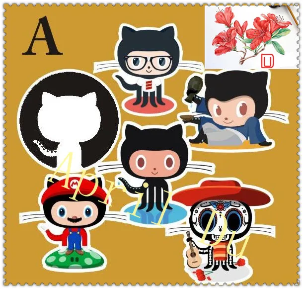 

6pcs/set PVC cartoon Github Octocat Sticker 7cm size 4styles starwars kitty Stickers D12