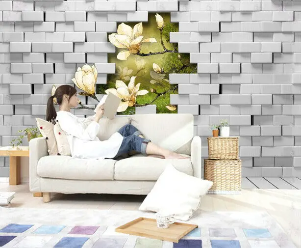 green waterproof mildew large Magnolia 3D stereoscopic living room TV backdrop wall luz cocina led | Обустройство дома