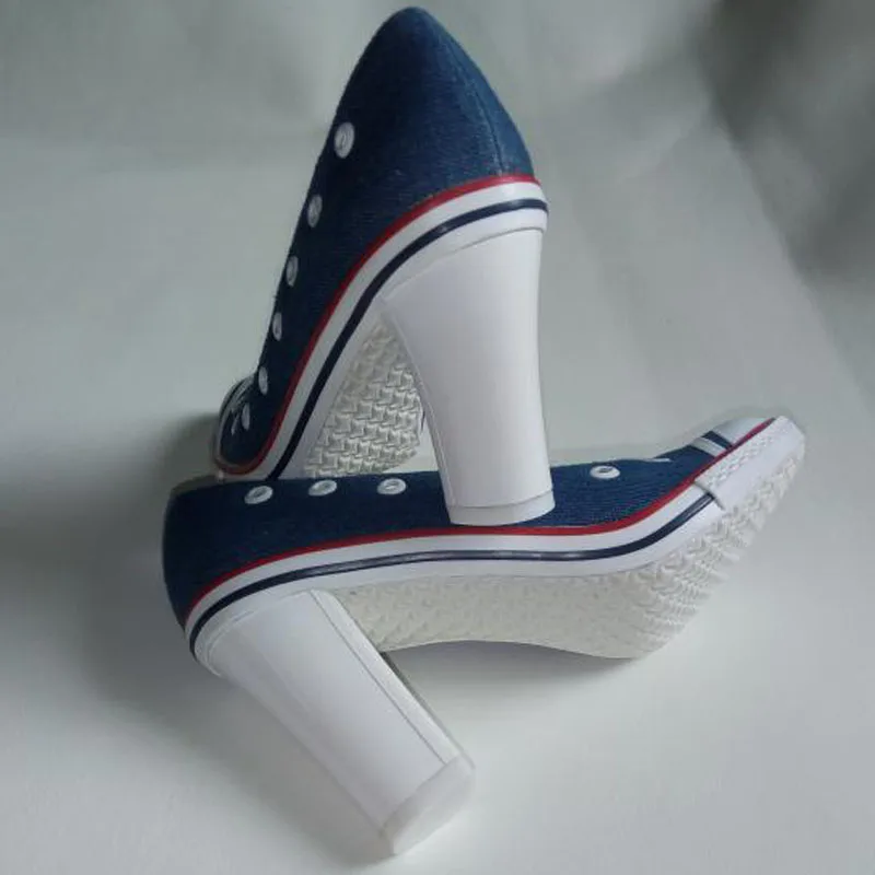 Женские повседневные джинсовые парусиновые туфли лодочки с закрытым носком без