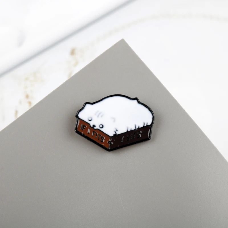 cute Cat brooch Lovely Lazy In Box IF I FITS SITS Hard Enamel Cartoon Animal Brooches Lapel badges Pins | Украшения и аксессуары