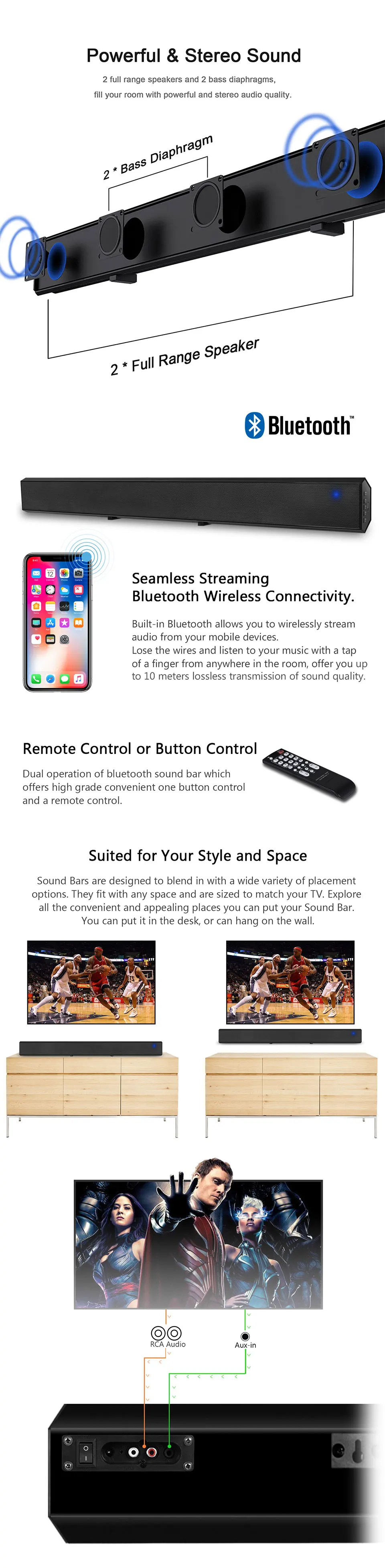 XGODY 1011A Bluetooth Звуковая Панель для дома Theather для iPhone Android телефон мощный бас сабвуфер беспроводной динамик Aux-In RCA
