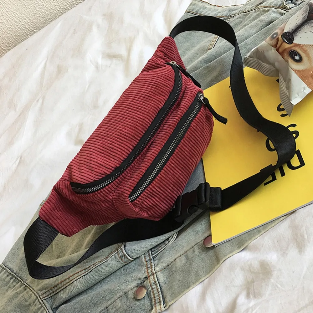 Винтажная Вельветовая поясная сумка для женщин и девочек нагрудной мешок модный