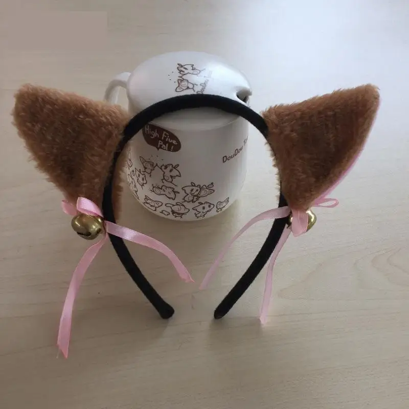 Женская повязка на голову с длинными меховыми ушками аксессуар для косплея |