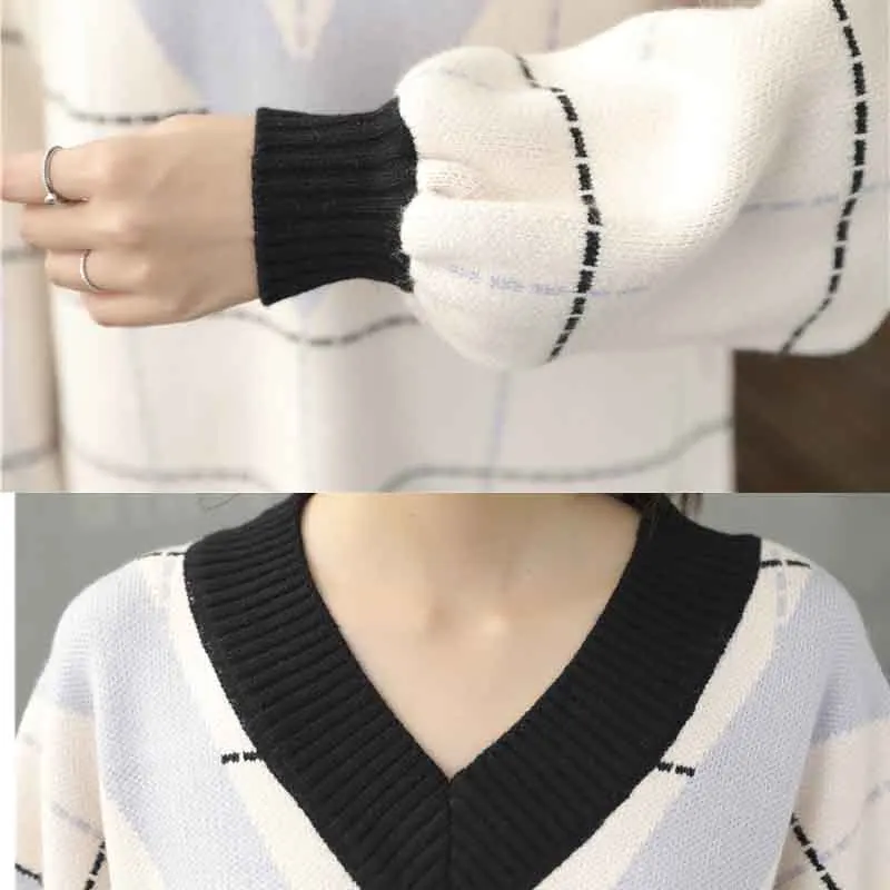 Loose Knitted Sweater V Neck Female 2018 Women Sweaters dress Pullovers Autumn Long Sleeve Jumper | Женская одежда