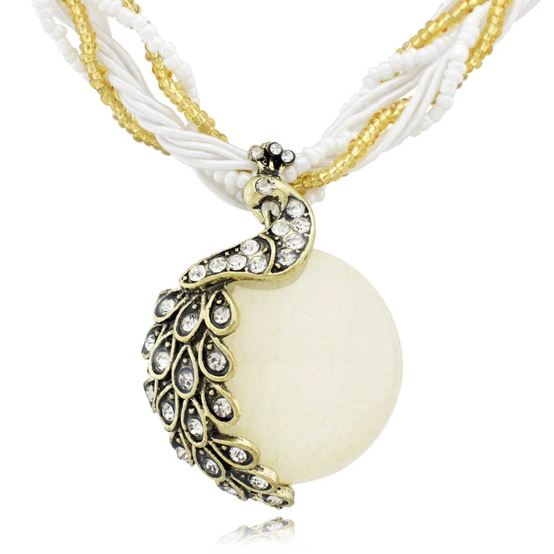 Женское винтажное богемное ожерелье с кристаллами павлина шнур веревка цепочка