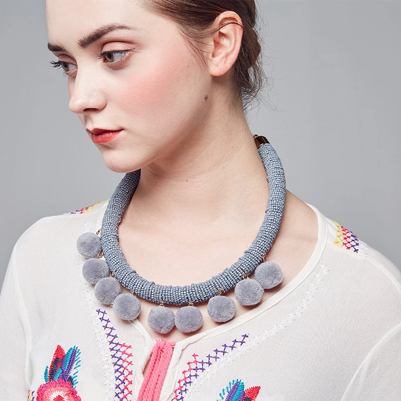 2018 Fashion necklace jewelry for women bohemia seed beads colorful collar pom big chunky punk necklaces &amp pendants Jewelry | Украшения
