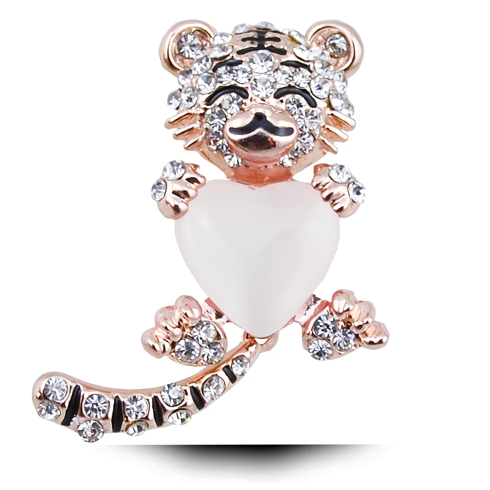 Красивая брошь B101 с тигром для женщин цвет золото и серебро бриллианты ювелирные