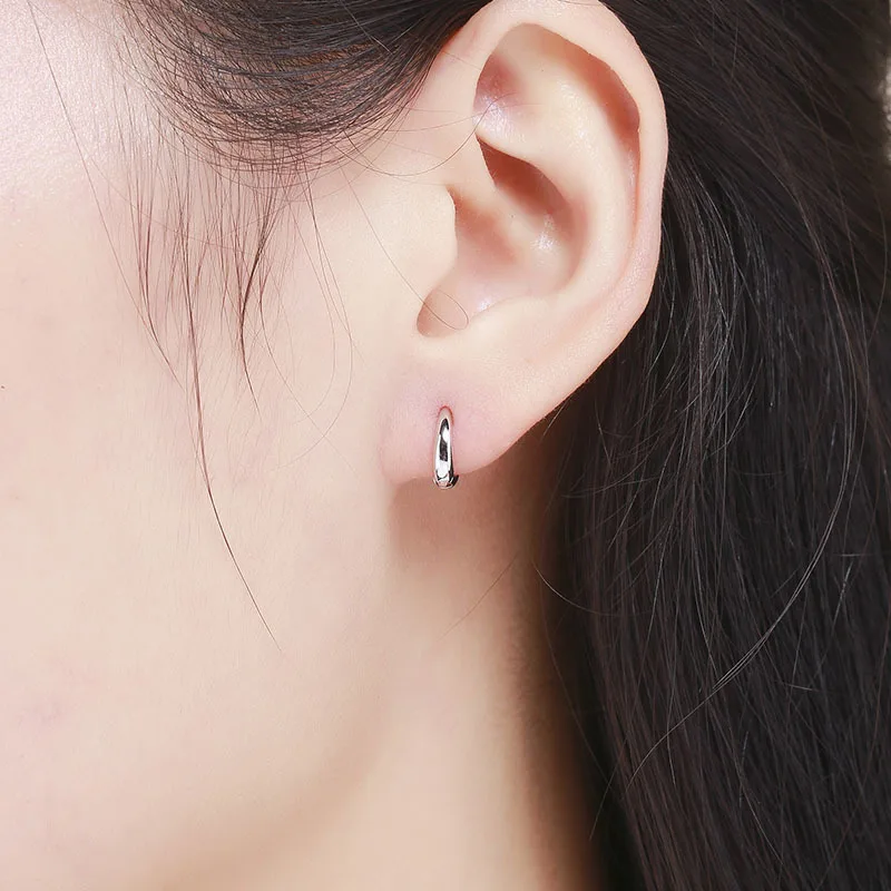 Милые серьги кольца из настоящего серебра 925 пробы тонкие маленькие круглые Huggie