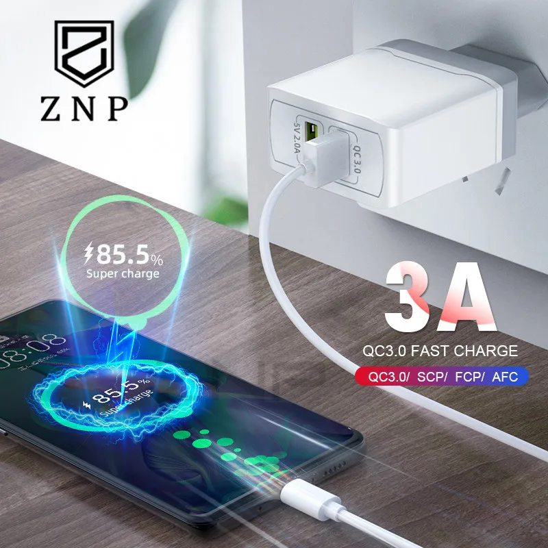 ZNP Quick Charge 3,0 28 Вт QC 3,0 адаптер зарядного устройства с двойным USB ЕС Путешествия стены мобильного телефона Быстрая зарядка для iPhone samsung Xiaomi