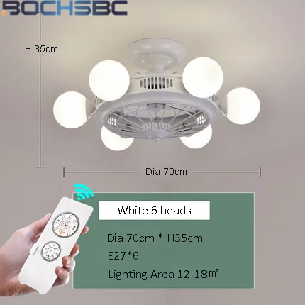 White 6 heads BOCHSBC светодиодный скандинавский анион Потолочная люстра с вентилятором 220 В черные домашние декоративные лампы 8 головок столовая гостиная ночник с подставкой - Цвет лезвия: White 6 heads